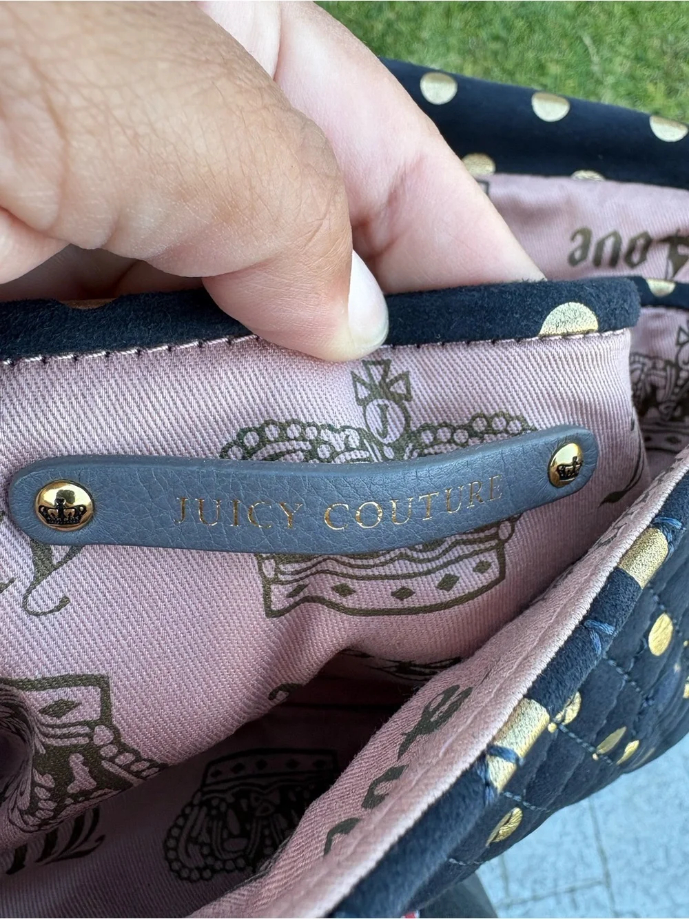 Vintage Y2K Juicy Couture Navy Blue Suede XL Clutch With Bow Detail EUC